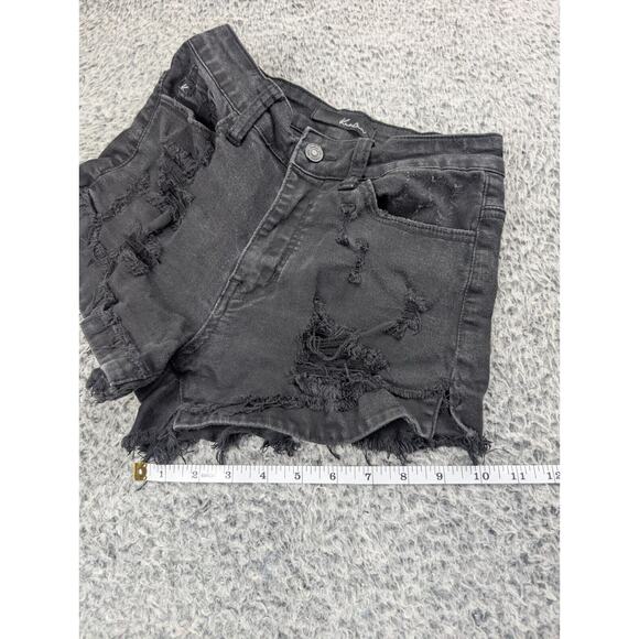 Kancan Shorts Womens 3 Black Denim Distressed Normcore Casual Stretch High Rise - Picture 8 of 9